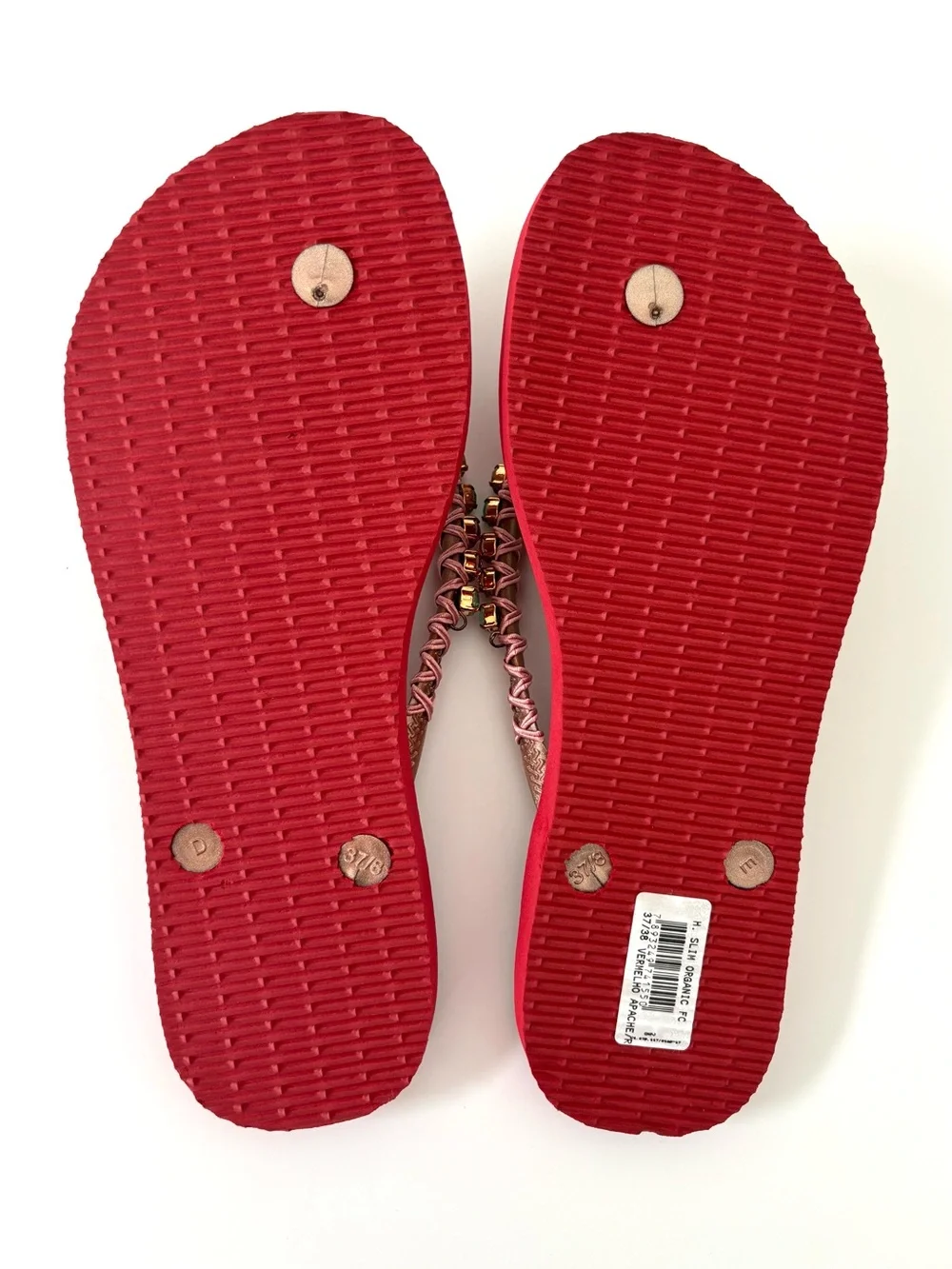 Havaianas Swarvoski Crystal Flip Flops NWT Sparkly Red Pink Green Luxury 7/8
